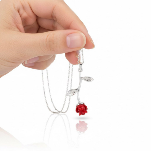 Pembe Karmen Taşlı 925 Gümüş Kolye